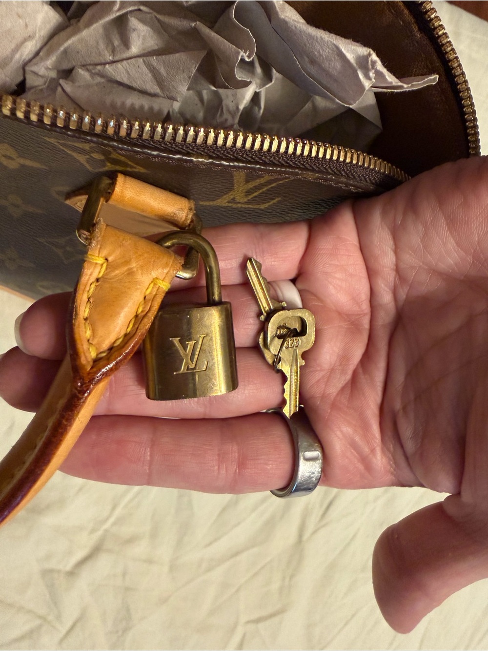 Louis Vuitton Monogram Alma Satchel - Brown & Tan Leather - Picture 3 of 5